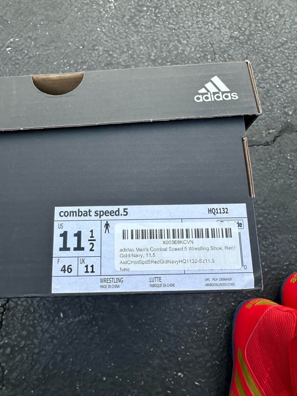 adidas Red High-Top Wrestling Shoes with Yellow Stripes - Picture 4 of 4